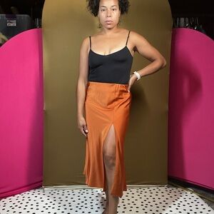 Chic Satin Midi Skirt in Vibrant Orange
